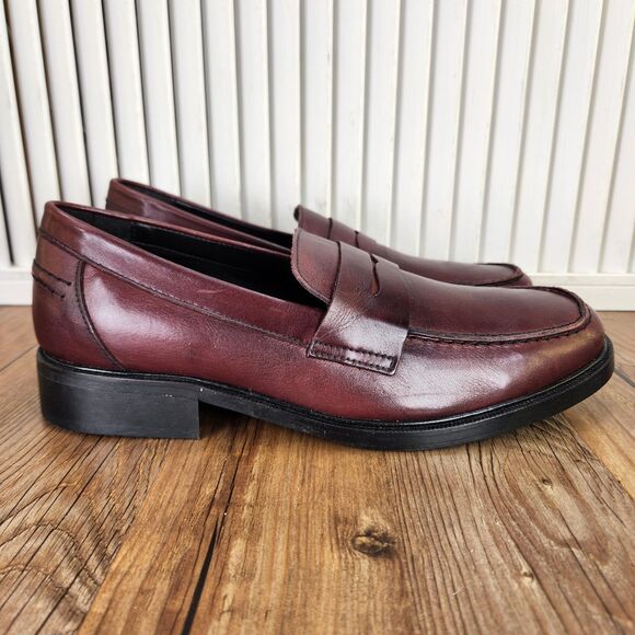 Steve Madden Brookline Mens Sz 7 Brown Leather Moc Toe Penny Loafers Dress Shoes - Picture 1 of 9